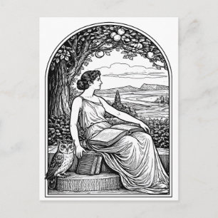 Vintage Art Nouveau Woman Reading Under Tree Postcard