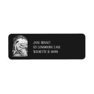 Vintage Art Nouveau Woman Reading Under Tree Return Address Label