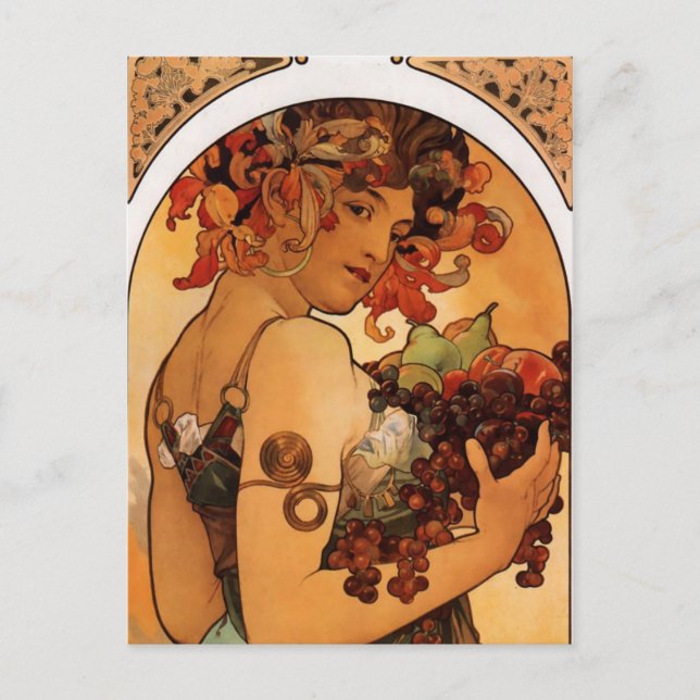 Vintage Art Nouveau Woman With Fruit Postcard (Front)