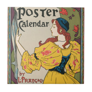 Vintage Art Nouveau Woman Yellow Dress Poster Ceramic Tile