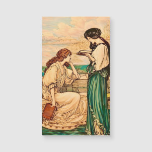Vintage Art Nouveau Women Reading by the Sea