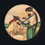 Vintage Art Nouveau Women Reading by the Sea  Round Clock<br><div class="desc">A beautifully restored Art Nouveau illustration depicting two elegant women reading together on a seaside terrace. Flowing gowns, soft coastal light, and delicate linework evoke the romantic spirit of the Belle Époque. Perfect for book lovers, cottagecore décor, libraries, and vintage art collectors. This timeless literary illustration adds elegance to journals,...</div>
