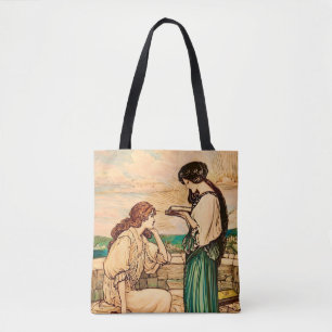 Vintage Art Nouveau Women Reading by the Sea Tote Bag