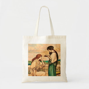 Vintage Art Nouveau Women Reading by the Sea Tote Bag