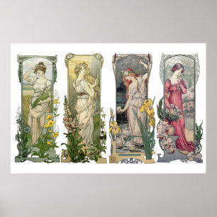 Vintage Art Nouveau Women With Flowers by Sonrel Poster