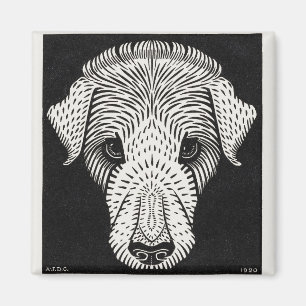 Vintage Art Nouveau Woodcut Dog Portrait Print Magnet