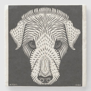 Vintage Art Nouveau Woodcut Dog Portrait Print Stone Coaster