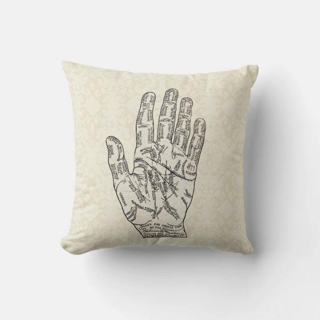 Vintage Art Palmistry and Phrenology diagrams Cushion (Front)