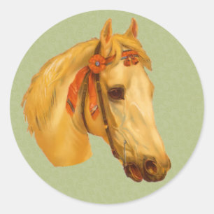 Vintage Art Palomino Horse Head Drawing Classic Round Sticker