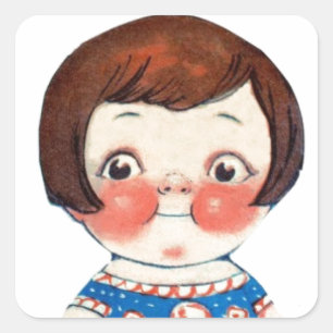 Vintage Art Paper Doll. Cute paper cutout doll. Square Sticker