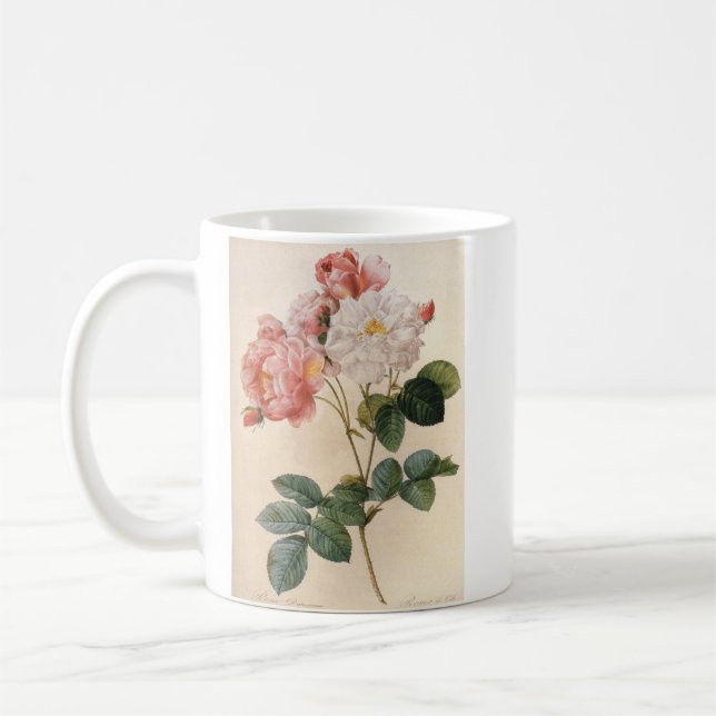 Vintage Art Pink Rose Flower Mug (Left)