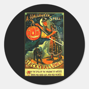 Vintage Art Retro Halloween Witch  Classic Round Sticker