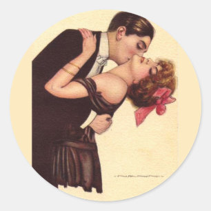 Vintage Art ~ Romantic Enraptured Couple Classic Round Sticker