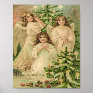 Vintage Art Russian Christmas Angels Poster