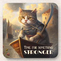 Vintage Art Warrior Cat Liquor Espresso Coaster