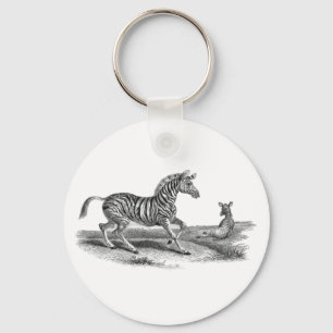 Vintage Art Zebra And Foal Animal Keychain