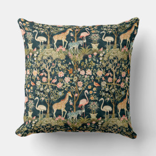 Vintage art, zebras giraffes, flamingo, birds, lio cushion