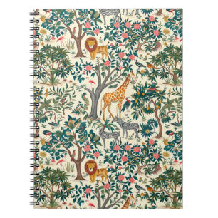 Vintage art, zebras giraffes, flamingo, birds, lio notebook