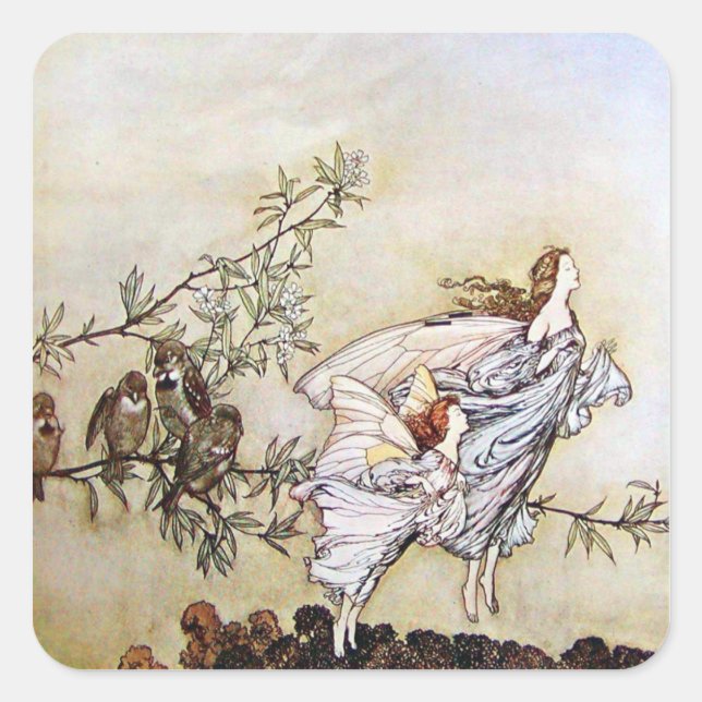 Vintage Arthur Rackham Fairies Square Sticker (Front)