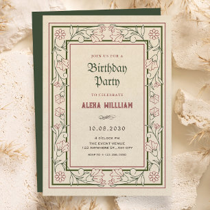 Vintage artistic florat art frame birthday invitation