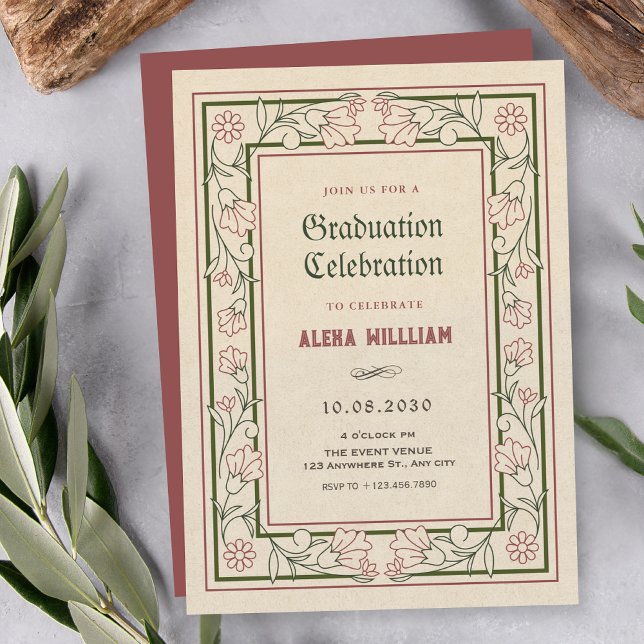 Vintage artistic florat art frame graduation invitation (Creator Uploaded)