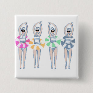 Vintage Artistic Swimming Swimmers Swim Ring Pool 15 Cm Square Badge