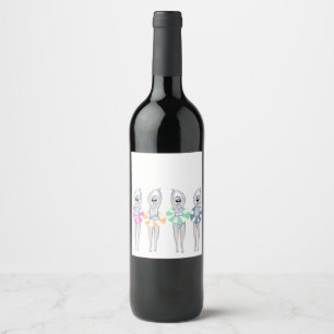 Vintage Artistic Swimming Swimmers Swim Ring Pool Wine Label