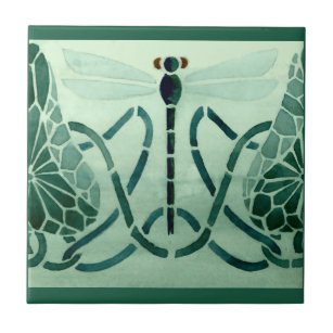 Vintage Arts And Crafts 1906 Dragonflies Design Ceramic Tile