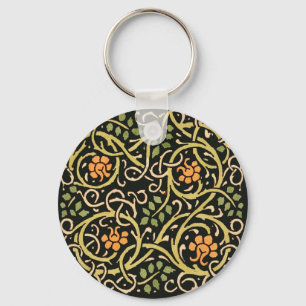 Vintage Arts and Crafts Floral Pattern Roycroft Key Ring