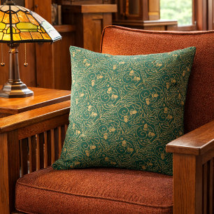 Vintage Arts & Crafts Acorns & Oak Leaves Pattern Cushion
