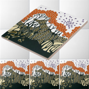 Vintage Arts & Crafts or Craftsman Windblown Trees Ceramic Tile