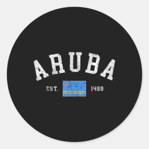 Vintage Aruba Flag Cruise Vacation Souvenir Mens Classic Round Sticker
