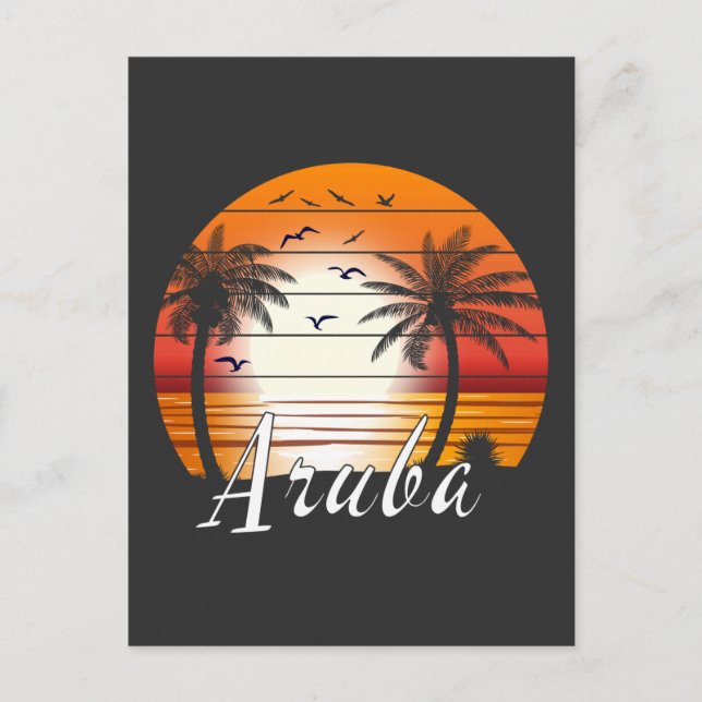 Vintage Aruba Palm Trees Summer Beach Postcard (Front)