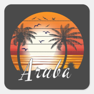 Vintage Aruba Palm Trees Summer Beach Square Sticker