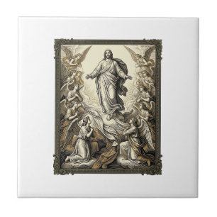 Vintage Ascension Angel Engraving Vector Art_1 Ceramic Tile