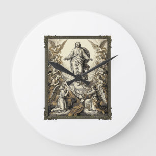Vintage Ascension Angel Engraving Vector Art_1 Large Clock