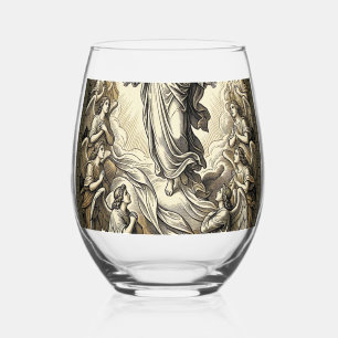 Vintage Ascension Angel Engraving Vector Art_1 Stemless Wine Glass