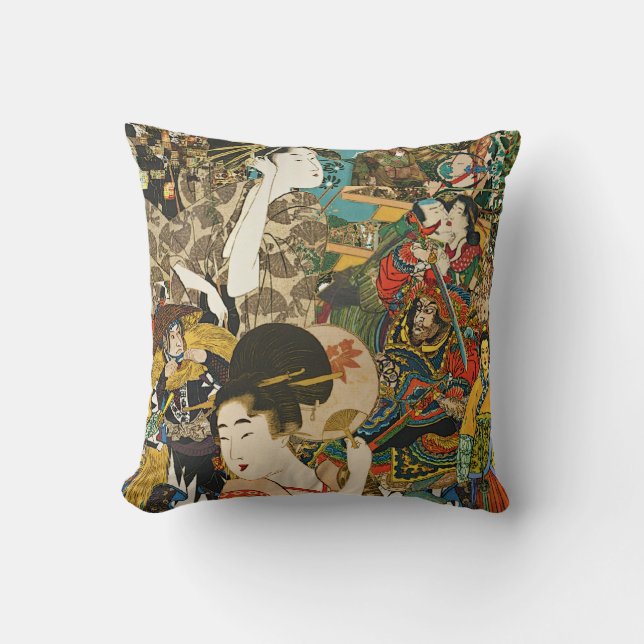 Vintage Asian Collage throw pillow (Front)