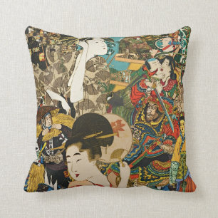Vintage Asian Collage throw pillow