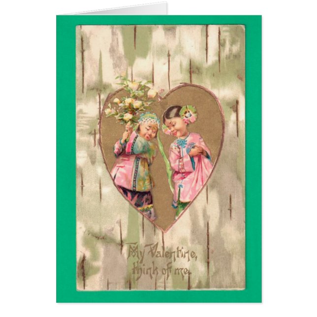 Vintage Asian Girls Valentine Postcard (Front)