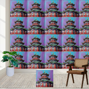 Vintage Asian-Inspired  Chinoiserie Pagoda Tile