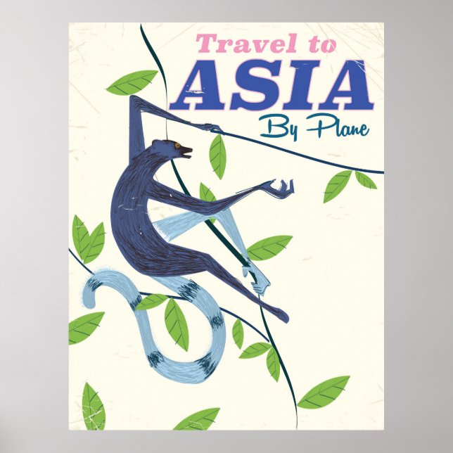 Vintage Asian monkey travel poster (Front)