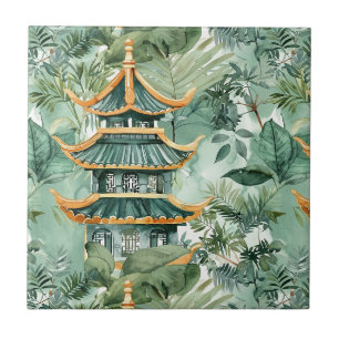Vintage Asian Pagoda Forest Travel Ceramic Tile