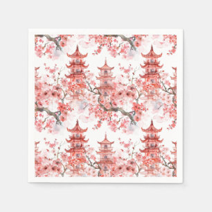 Vintage Asian Pagoda Pink Blossom Scenic Art Napkin