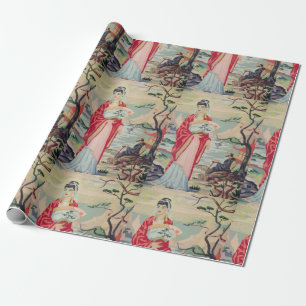 Vintage Asian Woman PBN Wrapping Paper