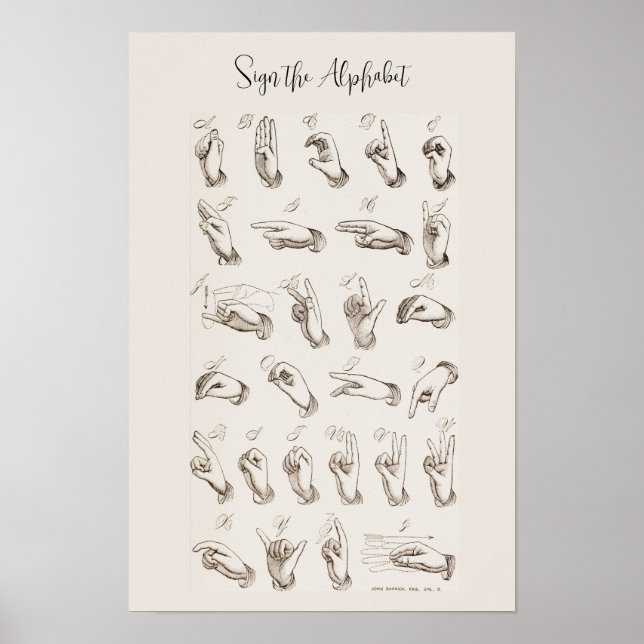 Vintage ASL American Sign Language Chart (Front)