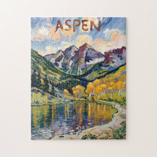 Vintage Aspen Colorado Maroon Bells Landscape Jigsaw Puzzle