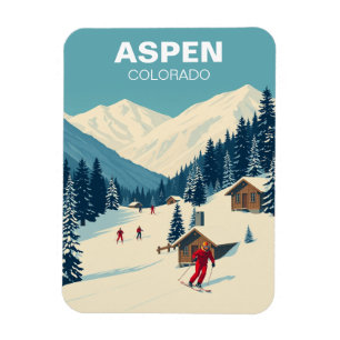 Vintage Aspen Colorado Skiing Travel Magnet