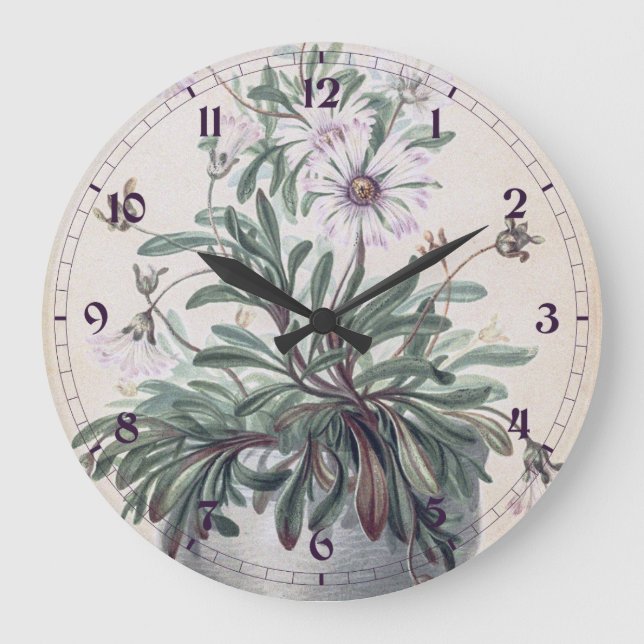 Vintage Asters in a Pot Large Clock (Front)