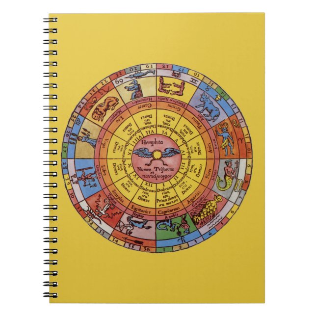 Vintage Astrology, Antique Celestial Zodiac Wheel Notebook (Front)